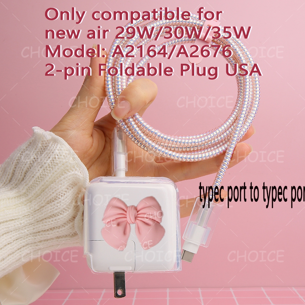 สําหรับ 35W A2676 USA ปลั๊กพับน่ารักการ์ตูน Charger เคสป้องกันเหมาะสําหรับ macbook ใหม่ air 13 USA 29W 30W A2164 fast charging 2M สายป้องกันกรณีสําหรับ iPhone 15 MAX - รูปที่ 6