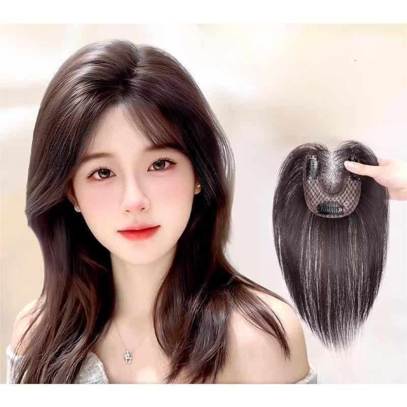 7cmx9cm Traceless ด้านหน้า 100% ผมมนุษย์ Hairline Topper สําหรับผู้หญิงคลิป 25 ซม.