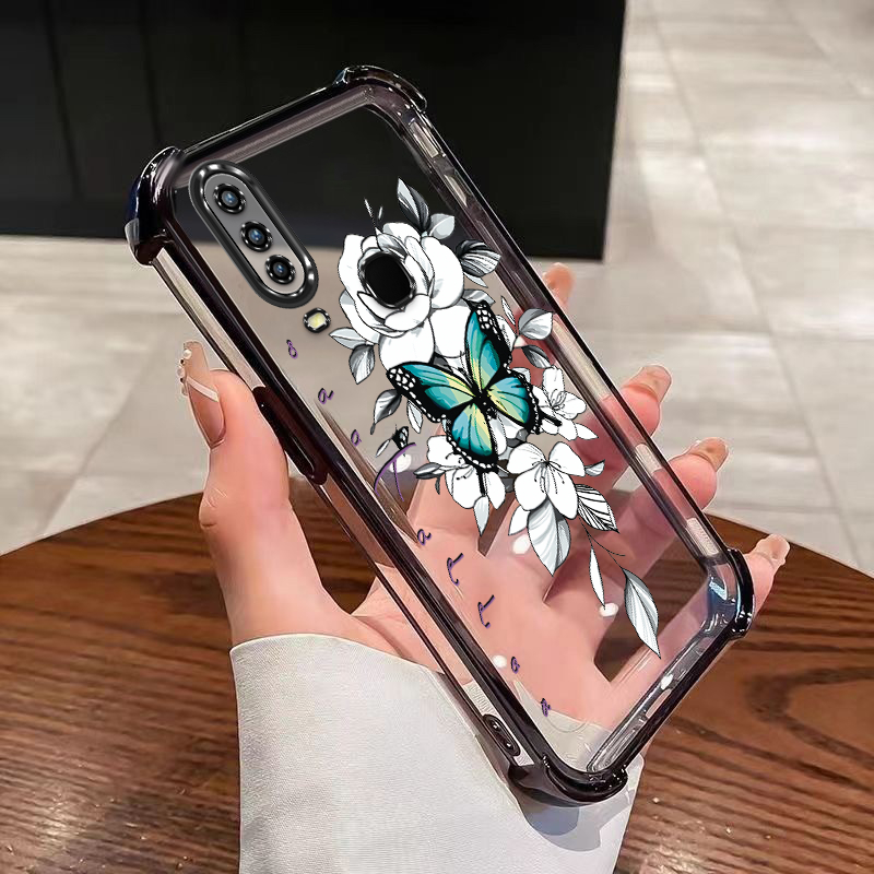 Vivo V2254 V2206 V2207 V2203 1935 1938 1901 1902 1904 1906 สวยดอกไม้กรณีผีเสื้อใสฝาครอบปลอก