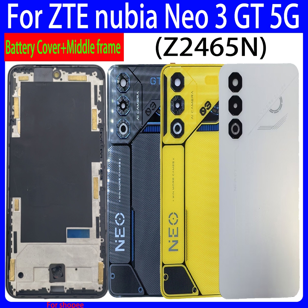 สําหรับ ZTE nubia Neo 3 GT 5G แบตเตอรี่พร้อมเลนส์กล้องสําหรับ ZTE nubia Neo3 GT 5G Z2465N กรอบกลางด้านหลังด้านหลังประตูฝาครอบ