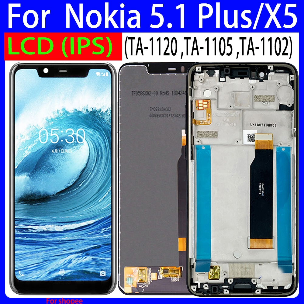 คุณภาพสูง 5.86 "สําหรับ Nokia 5.1 Plus X5 TA-1120 TA-1105 TA-1102 จอแสดงผล LCD หน้าจอสัมผัสพร้อมกรอบ