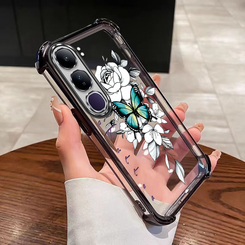 Vivo Y200 Y100 5G Y19s เคสดอกไม้ที่สวยงามผีเสื้อเคสใสใส