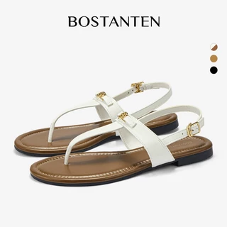 BOSTANTEN Sandals รองเท้าแตะผู้หญิง หนังแท้ ดีไซน์เรียบ สายคาดปรับได้ นุ่ม เบา เดินสบาย Cassandra