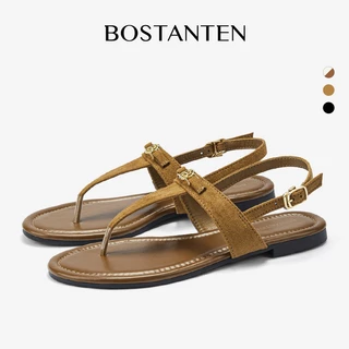 BOSTANTEN Sandals รองเท้าแตะผู้หญิง หนังแท้ ดีไซน์เรียบ สายคาดปรับได้ นุ่ม เบา เดินสบาย Cassandra