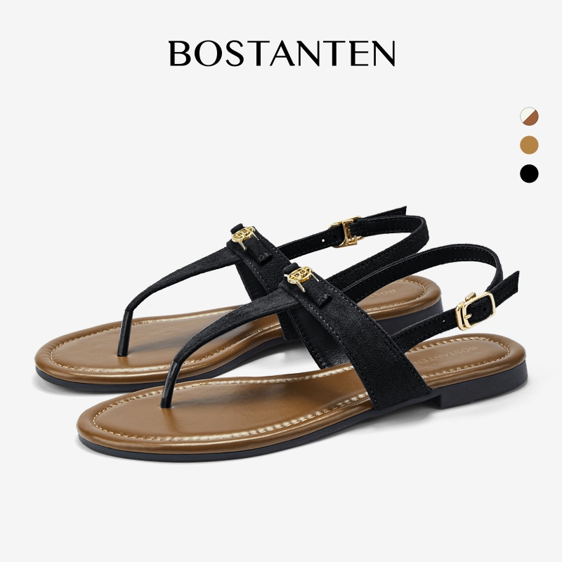 BOSTANTEN Cassandra Sandals รองเท้าแตะผู้หญิง หนังแท้ ดีไซน์เรียบ สายคาดปรับได้ นุ่ม เบา เดินสบาย