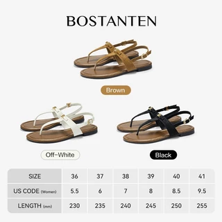 BOSTANTEN Sandals รองเท้าแตะผู้หญิง หนังแท้ ดีไซน์เรียบ สายคาดปรับได้ นุ่ม เบา เดินสบาย Cassandra