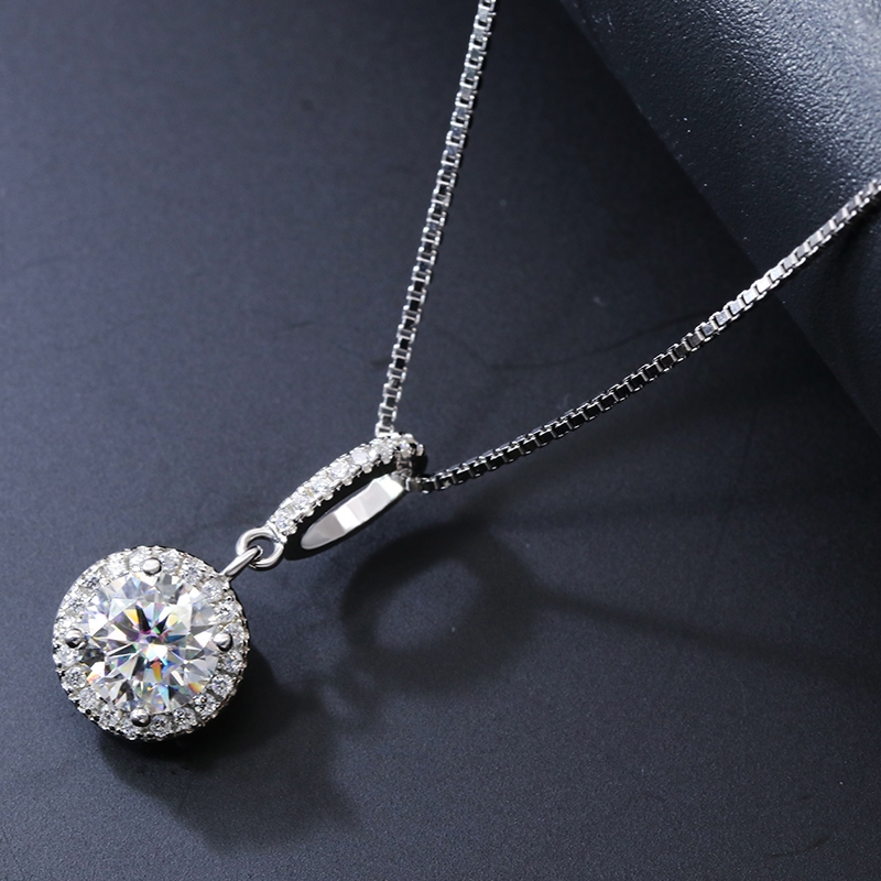 0.5ct 1ct 2ct 925 สร้อยคอเงินสร้อยคอคุณภาพดี moissanite รอบ moisante neckace