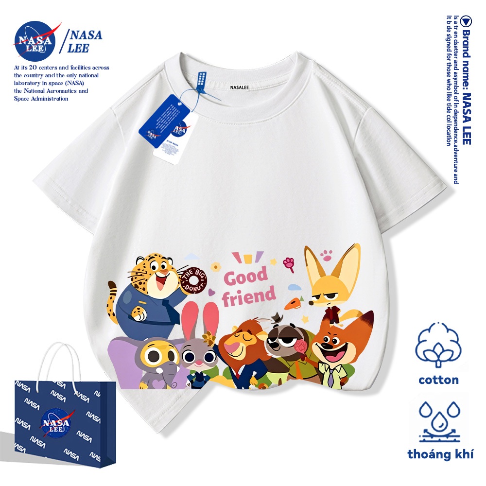 2026สินค้าใหม่! เสื้อยืดแขนสั้นเด็ก NASA สบายและนุ่ม ผ้าฝ้ายแท้ 100% เหมาะสำหรับเด็กชาย