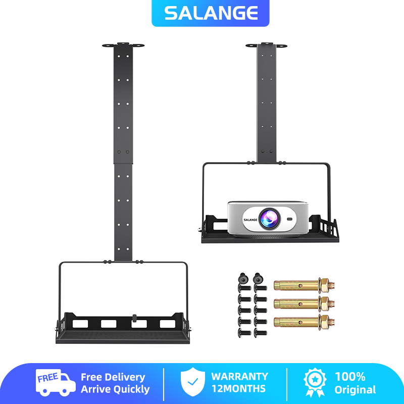 Salange Universal Ceiling Mount พร้อมถาด, ปรับความสูงเพดาน/ติดผนัง, ขาตั้งสําหรับงานหนักพร้อมการจัดการสายเคเบิล, รับน้ําหนักได้ถึง 10KG, เหมาะสําหรับโฮมเธียเตอร์และสํานักงาน