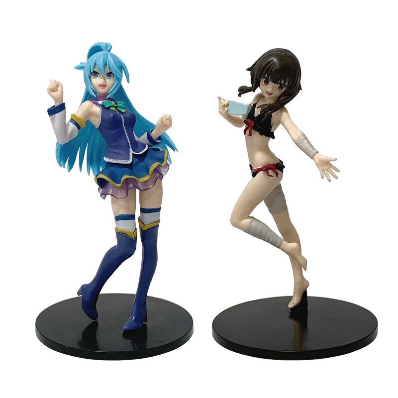 18 ซม. อะนิเมะญี่ปุ่น KonoSuba: Gods Blessing บนโลกมหัศจรรย์นี้! Megin Aqua ชุดว่ายน้ํา PVC ตัวเลขการกระทําเดสก์ท็อปตกแต่งตุ๊กตาของเล่น