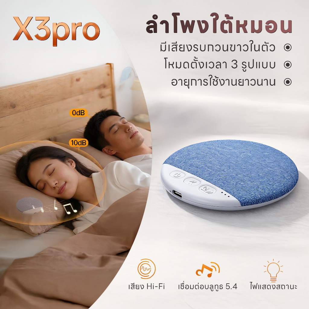 [ไม่ซ้ําใคร] ลําโพงนอนหลับหมอน x3มือโปร: คุณภาพเสียงดีเยี่ยมบางเฉียบเพียง1ซม.พร้อมฟังก์ชั่นช่วยการนอนหลับเสียงบลูทูธ5.4ให้คุณเพลิดเพลินกับการเล่นก่อนนอนฟังเพลงและเล่นเกมไม่ต้อ สหาย.