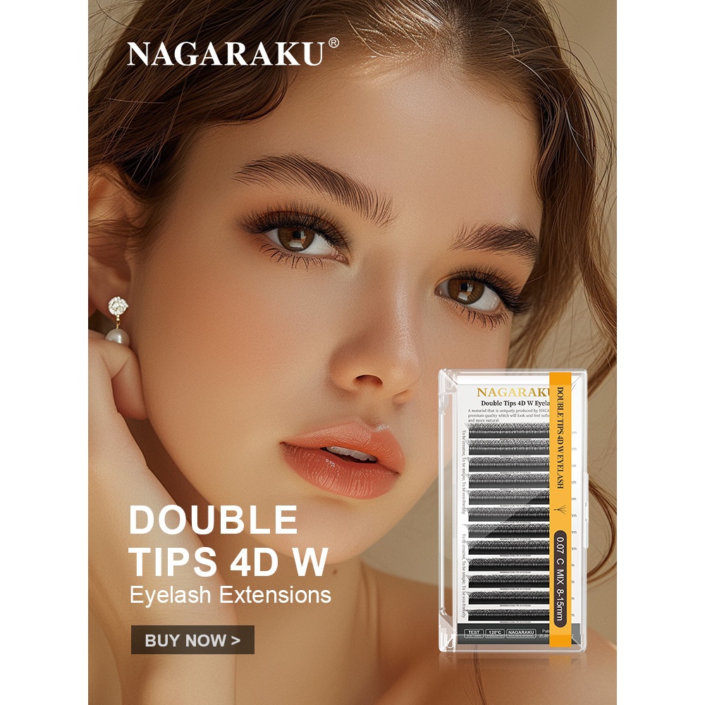 Nagaraku ขนตาปลอม 3D W Shape พัดพุพอง สําหรับต่อขนตา