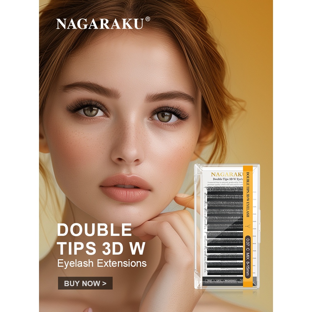 Nagaraku ขนตาปลอม 3D W Shape พัดพุพอง สําหรับต่อขนตา
