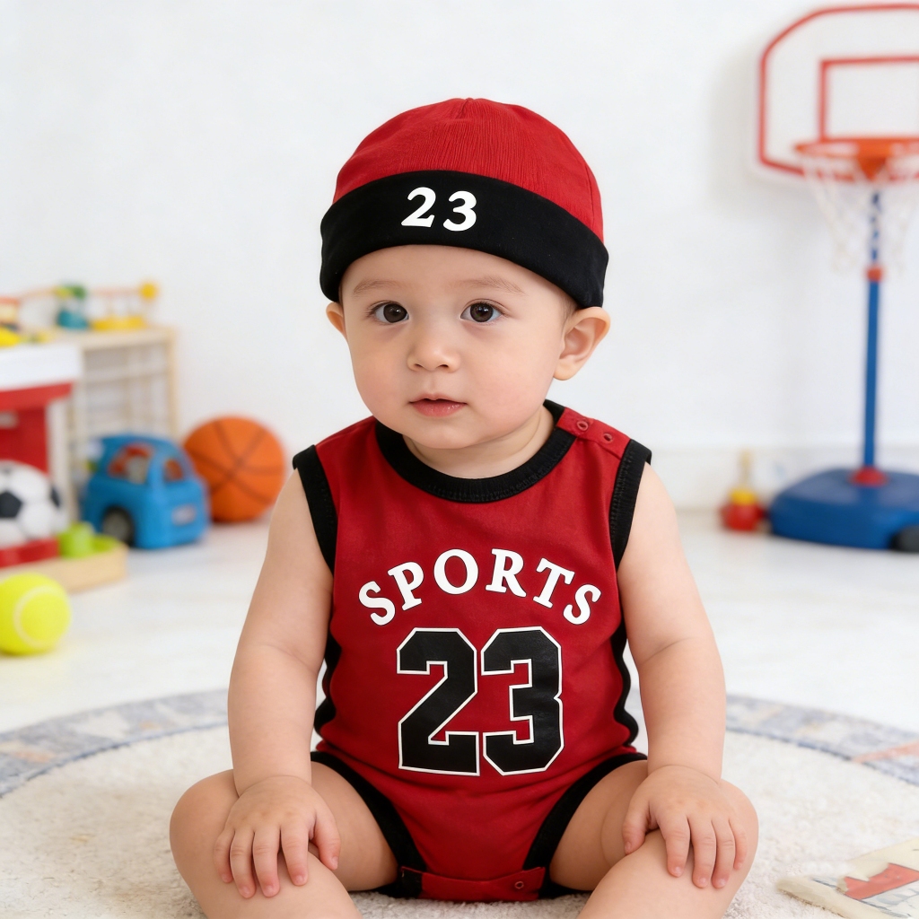 ธีมบาสเก็ตบอล NBA 3 ชิ้น เบอร์ 23ชุดบอดี้สูทเด็กเสื้อผ้าสําหรับเด็กชายและเด็กหญิงเสื้อผ้าแฟชั่นนุ่มสบาย ชุดจั๊มสูท 0-24 เดือน - รูปที่ 2