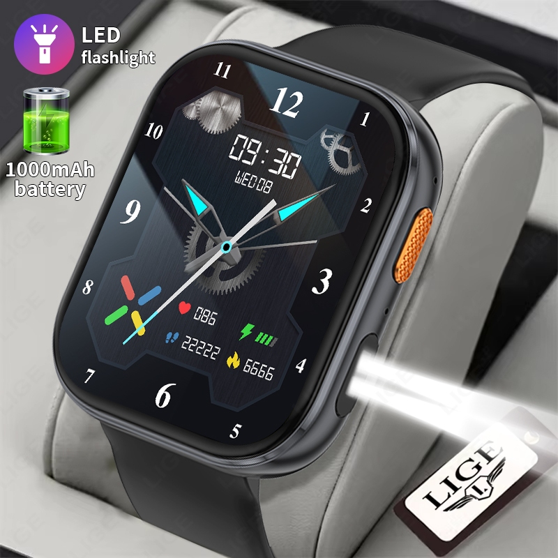 LIGE Smartwatch ผู้หญิงผู้ชายบลูทูธโทร 2.04 นิ้วความดันโลหิตออกซิเจนในเลือด Heart Rate การตรวจสอบกีฬ
