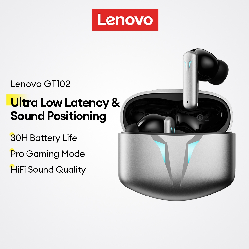 Lenovo GT102 หูฟังบลูทูธ และหูฟังสําหรับเล่นเกมไร้สายที่มี 0.05 ตําแหน่งเวลาแฝงต่ําและเสียงบวกแบตเตอรี่ 30 ชม.