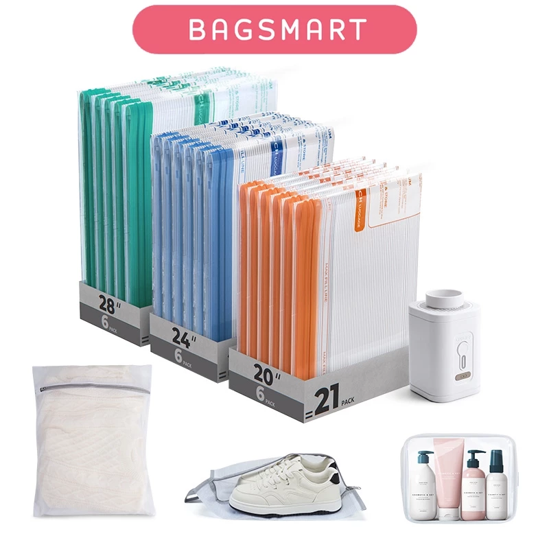 BAGSMART ถุงจัดระเบียบกระเป๋าเดินทาง ถุงสูญญากาศ บีบอัด เซ็ต 21 ชิ้น เก็บเสื้อผ้า ประหยัดพื้นที่