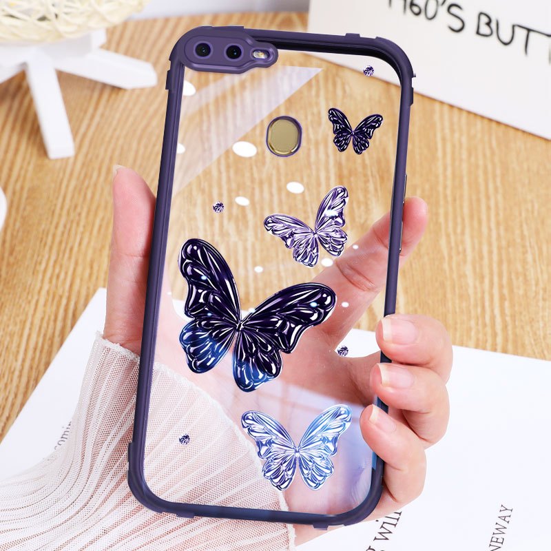 YBDเคสโทรศัพท์สําหรับOPPO A5S A12 A12S A11K A7 2018 AX7 A7N AX5Sสีดําเงินโบว์ผีเสื้อซิลิโคนรวมทุกอย่