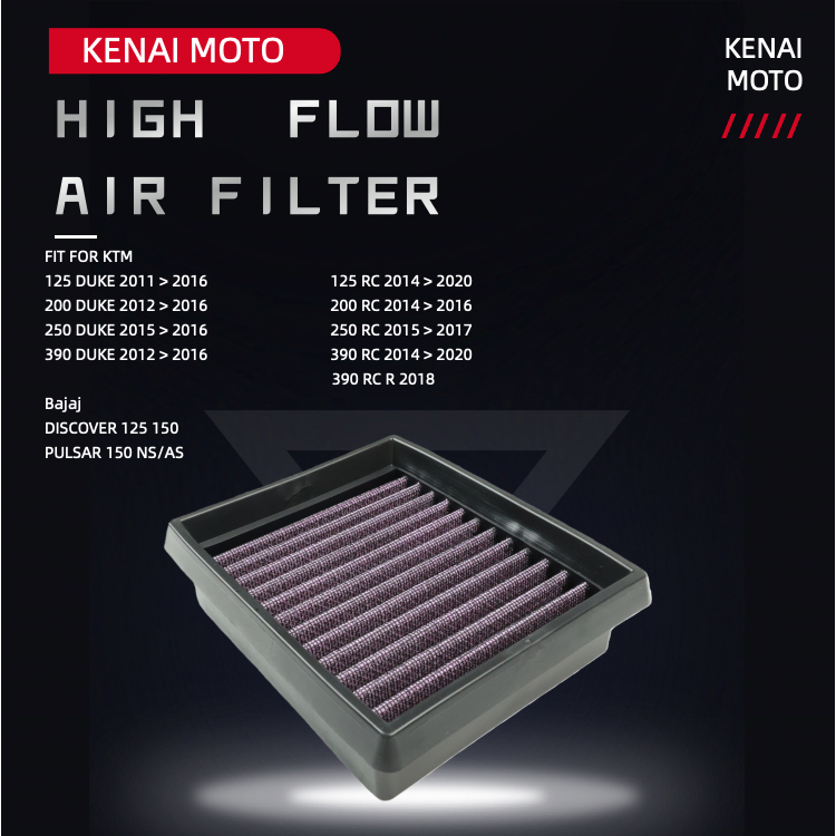【KENAI】KTM DUKE RC125 200 390 Bajaj Discover 100T 125ST/T 150S/F Pulsar 150NS/AS Motorcycle High Flow Air Filter Washable