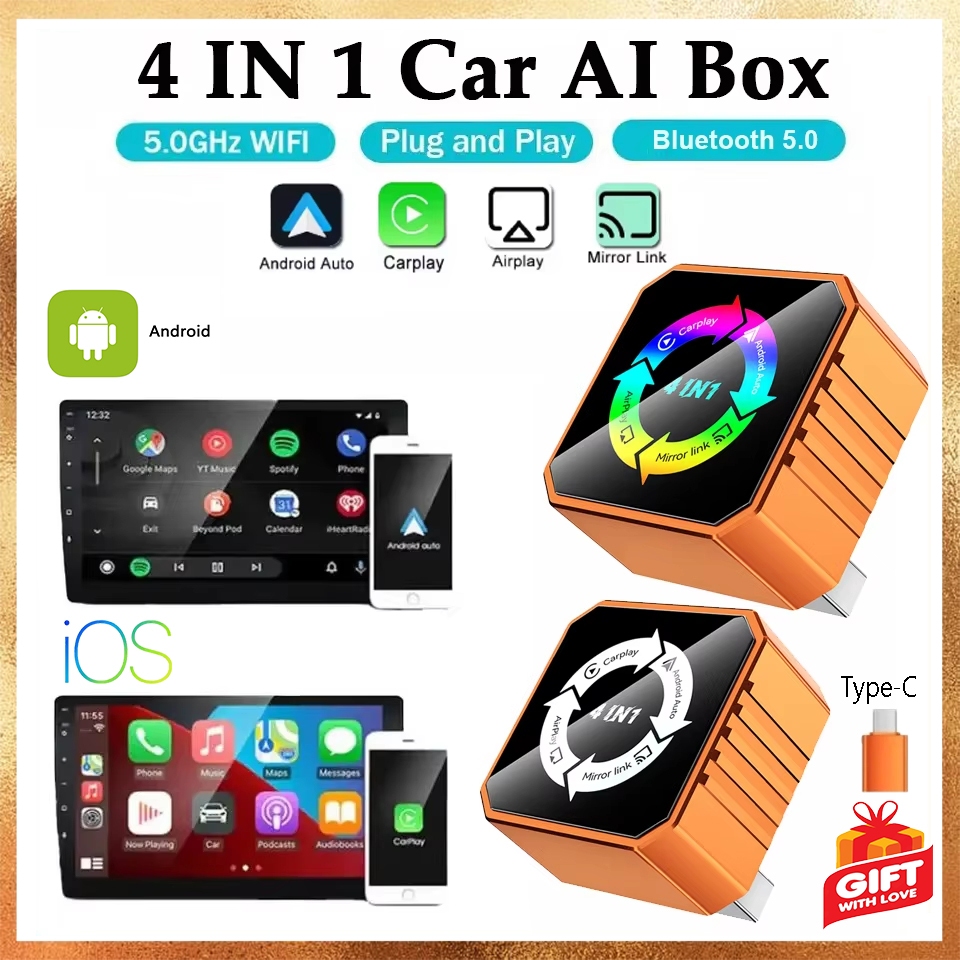 อะแดปเตอร์ Carplay ไร้สาย 4in1 Android Auto สําหรับ Android และ Apple Mirror Link Screen Projection 
