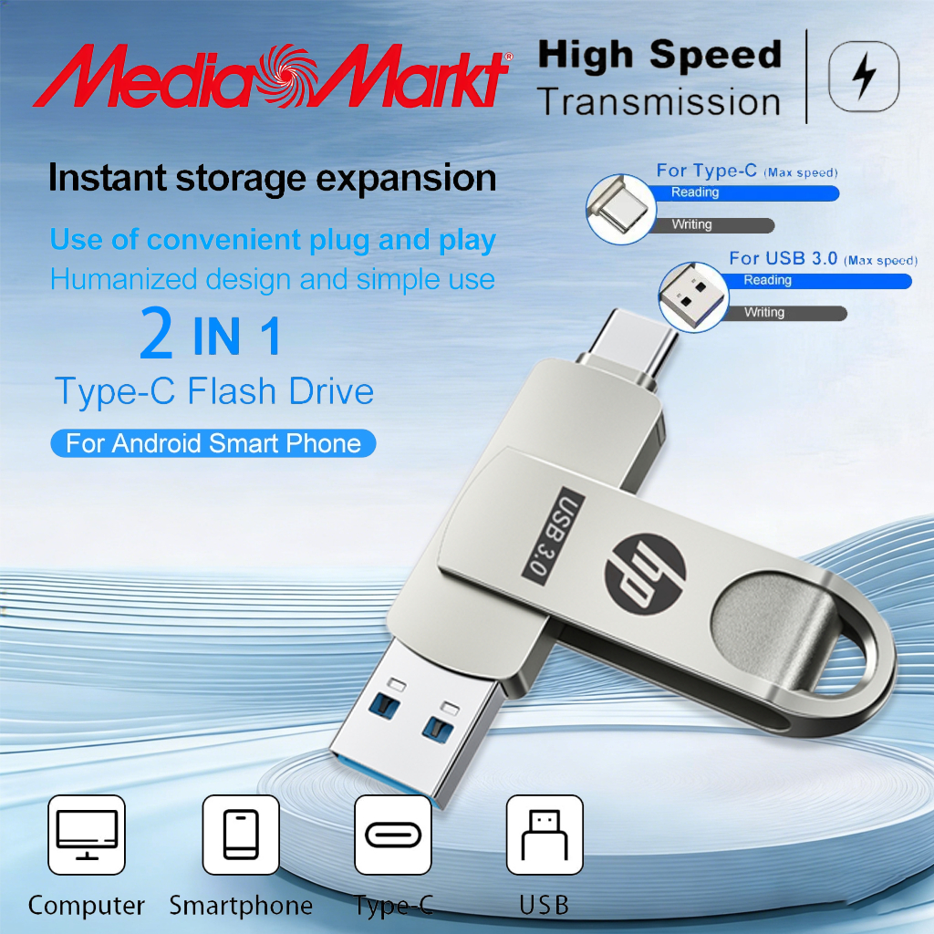 Typec 2 in 1 โทรศัพท ์ มือถือ u Disk HP คุณภาพสูง Typec 2 in 1 โทรศัพท์มือถือ u Disk HP แฟลชไดรฟ์ Du