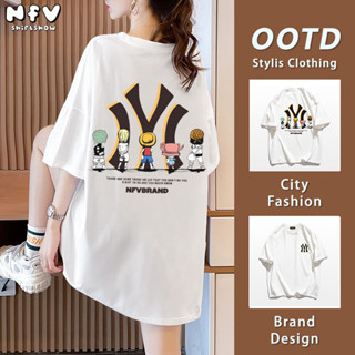 NFV เสื้อยืดคอกลมแขนสั้น💖ลายการ์ตูนแอนิเมชัน oversize ผ้านิ่…