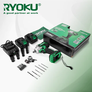 RYOKU สว่านกระแทกไร้สาย 20v ไร้แปรงถ่าน 2.6Ah พร้อมแบตเตอรี่ 2 ก้อน และเครื่องชาร์จ 1 อัน