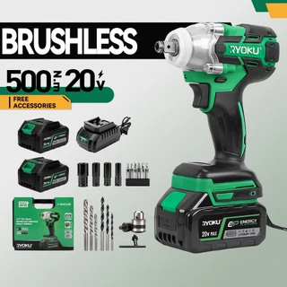 RYOKU สว่านกระแทกไร้สาย 20v ไร้แปรงถ่าน 2.6Ah พร้อมแบตเตอรี่ 2 ก้อน และเครื่องชาร์จ 1 อัน