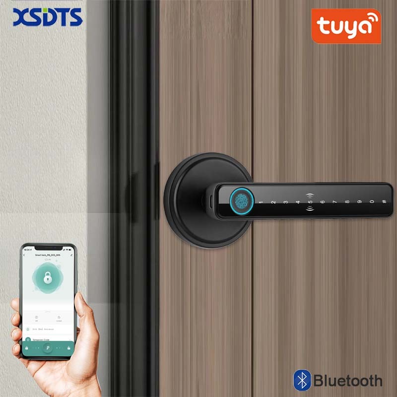 XSDTS Tuya สมาร์ทประตูล็อค Handle ลายนิ้วมือ Keycard ปุ่มกดดิจิตอลบลูทูธ Enabled ล็อคอิเล็กทรอนิกส์ส