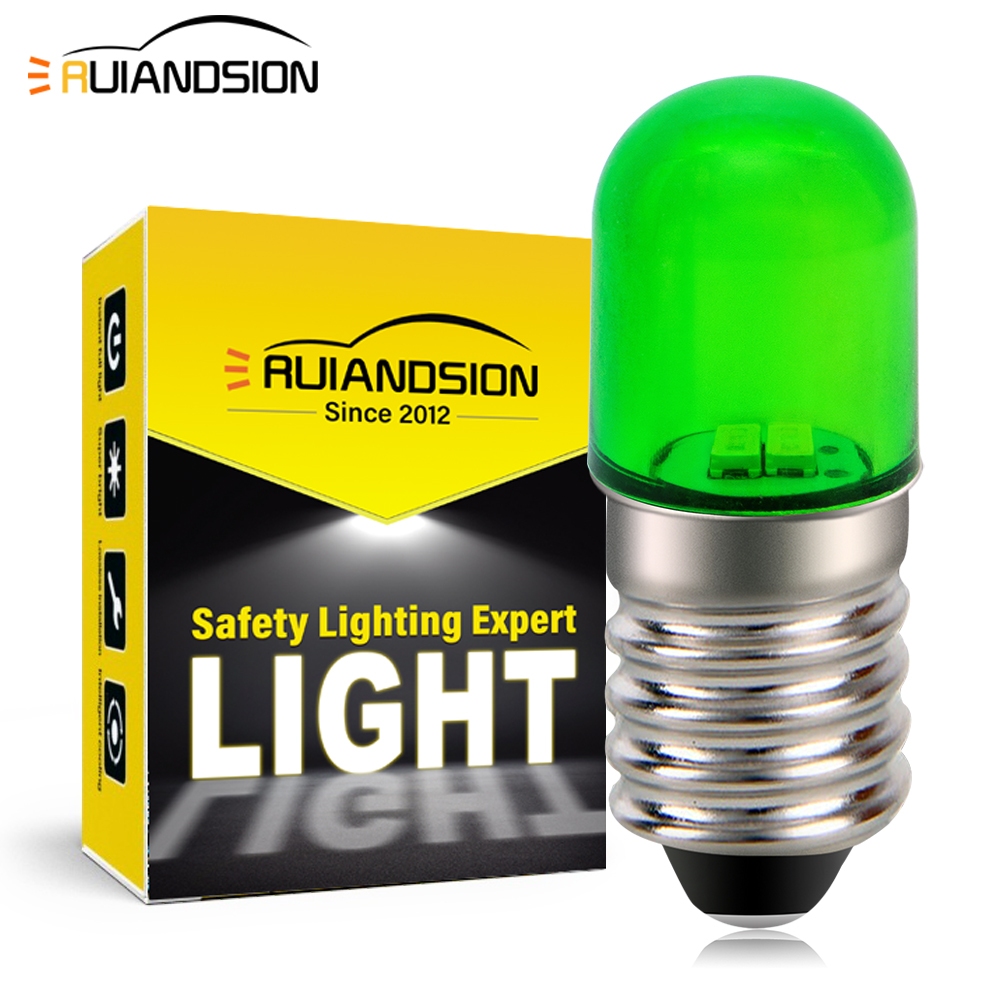 Ruiandsion E10 หลอดไฟ LED T10 0.5W 12V/24V/220V Non-Polarity Green 60LM 50000 ชั่วโมงสําหรับไฟแสดงสถ