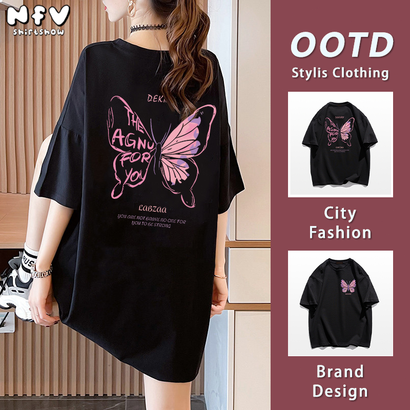 [ส่งด่วนกทม] NFV ส่งจากไทย✨เสื้อยืดคอกลมแขนสั้น ลายผีเสื้อ ผ้าฝ้าย 100% โอเวอร์ไซซ์ ใส่สบาย YG997