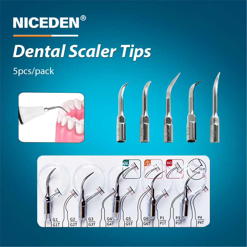 Niceden 5 ชิ้น/แพ็คทันตกรรมนกหัวขวาน G1 G2 G4 P1 Ultrasonic Scaler Scaling เคล็ดลับมือชิ้นไม้-Pecker ทํางานสําหรับทําความสะอาด
