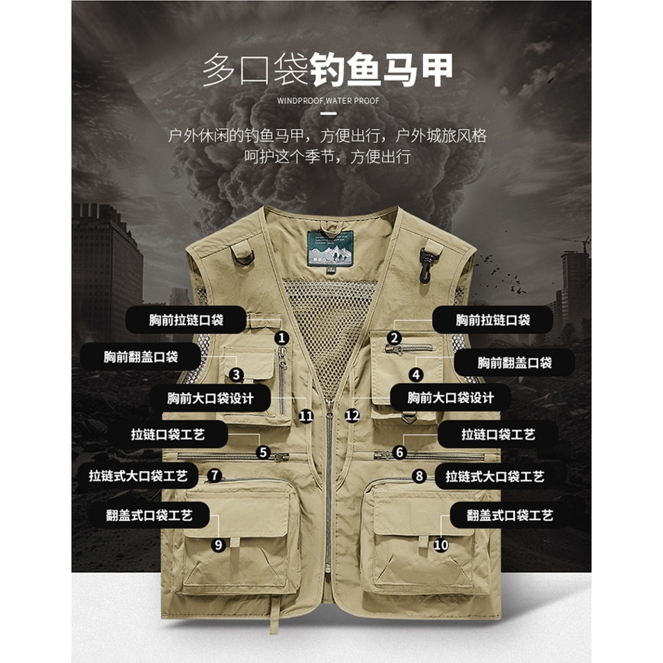 ขนาดใหญ่ (S-6XL) High-End Multi-Pocket Vest ช่างภาพเสื้อกั๊กบริษัท Corporate Group เสื้อกั๊กเครื่องมือสีเทาชาย ราคา ถูกที่สุด ดีลบีเคเค แกลเลอรีภาพที่ 4