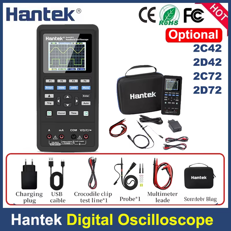Hantek Handheld Oscilloscope 2C42 2C72 2D42 2D72 Digital Multimeter Tester Usb Waveform Generator 3i