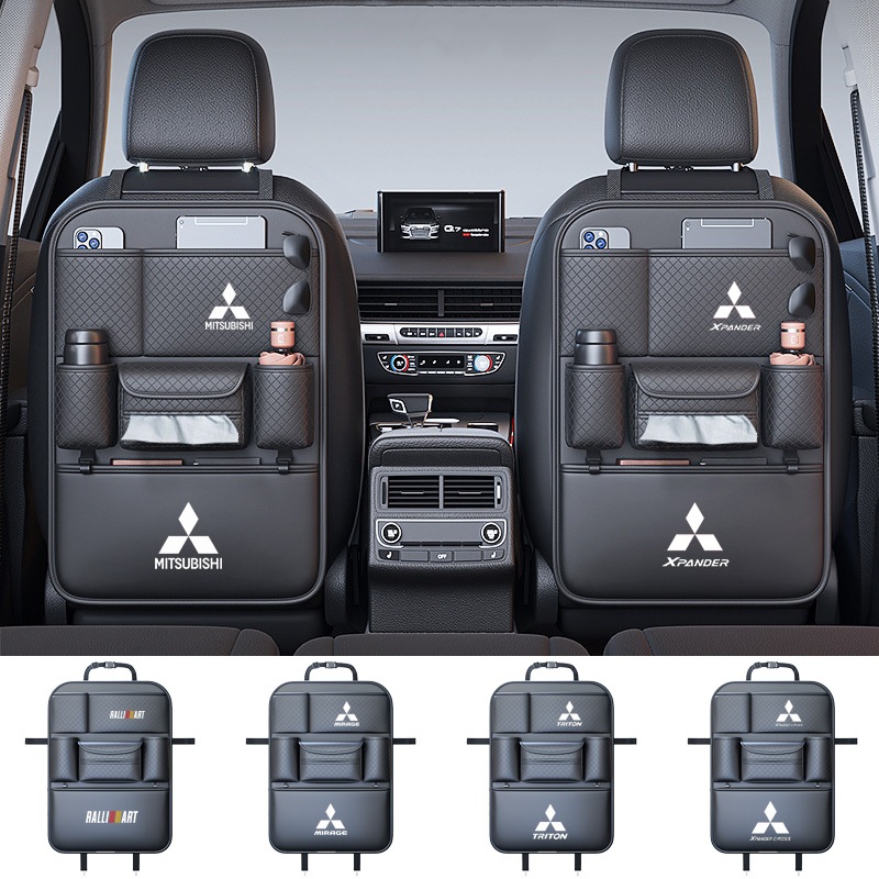 Mitsubishi รถหนังมัลติฟังก์ชั่เก็บกระเป๋ากล่องกระดาษทิชชูถ้วยน้ําผู้ถือที่นั่งกลับ anti kick pad Attrage Mirage G4 Triton Xpander Pajero Xpander Lancer ASX Storm Outlander