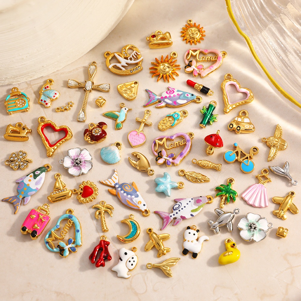 เครื่องประดับสแตนเลสอุปกรณ์เสริมสีหยดน้ํามันวันแม่จี้สัตว์ dainty charm ขายส่ง