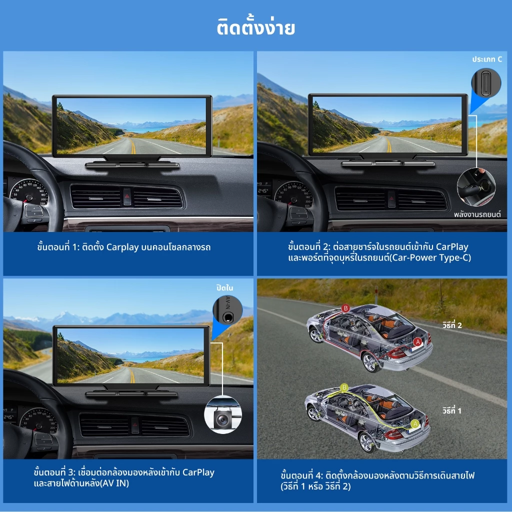 ESSGOO 10.26 รถไร้สายขนาด นิ้วและ Android Auto Bluetooth/WIFI/กล้องคู่/การเล่นวิดีโอ/YouTube Music Playback/Screen Sharing/Bluetooth, FM, AUX thumbnail 7