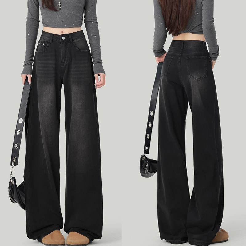กางเกงยีนส์ขาตรงขากว้างสไตล์ Y2K Retro เอวสูงทรงหลวม สำหรับ.daily wear