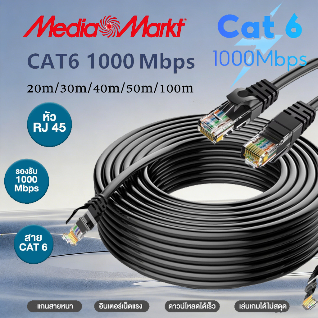 สายแลนภายนอก CAT6 LAN Outdoor cable สายLAN Outdoor ความยาว 20-100 เมตร สายLAN,สายLANความเร็วสูง,Gigabit,เราเตอร์/เครือข่าย 3M/5M/10M/20M/30m50 CAT6 RJ45เมตร สายแลน gigabit 1Gbps CAT6 RJ45 วิ่งเต็มสเปก สายแลน อินเตอร์เนต
