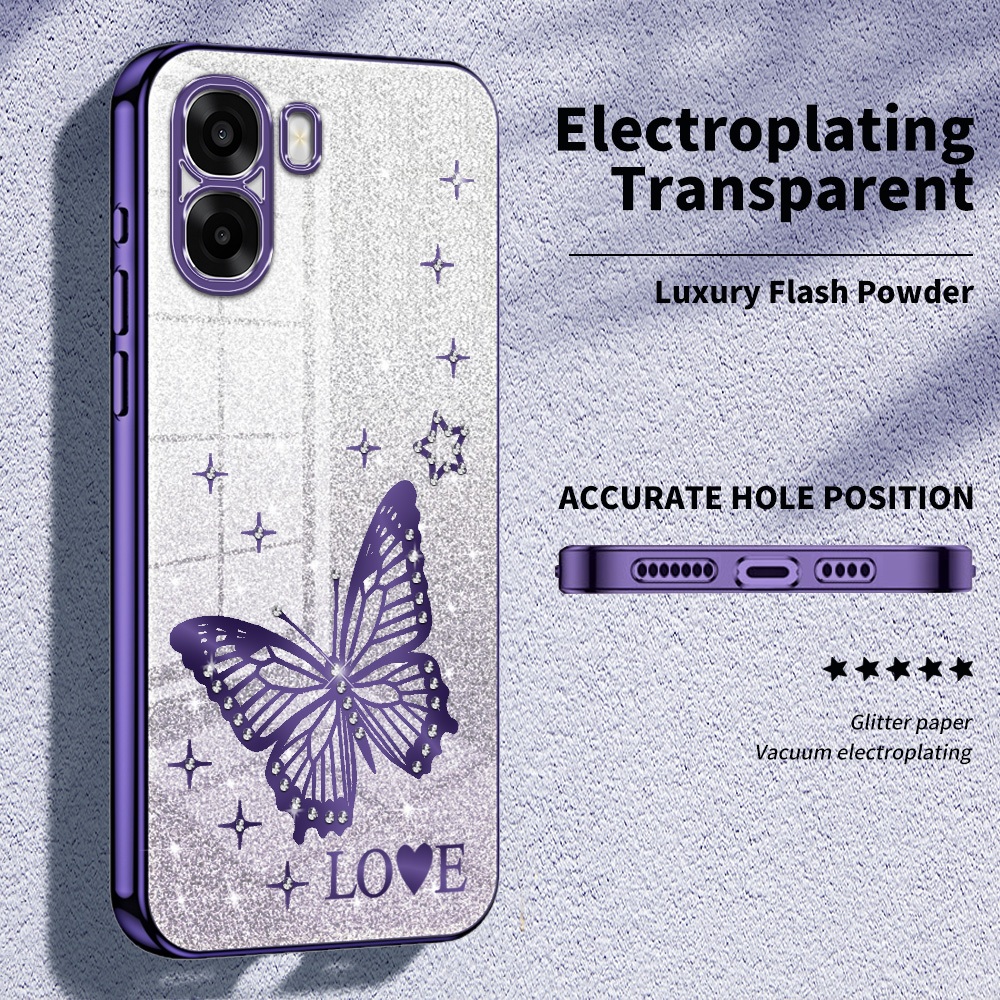 สําหรับ OPPO A6X CPH2823 CPH2819 กรณีหรูหราประกายคริสตัล Electroplated นุ่มเคสโทรศัพท์