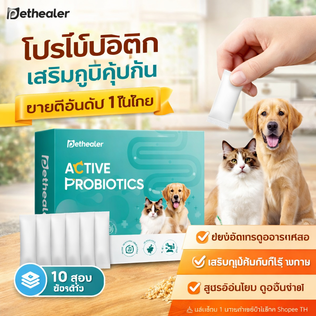 Pethealer Active Probiotics อาหารเสริมสำหรับสุนัขและแมว ซื้อ 3 แถม 1 เฉลี่ยกล่องละประมาณ 99 บาท พร้อมส่งในไทย ส่งภายใน 24 ชม.