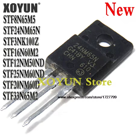 5pcs STF8N65M5 STF24NM65N STF3NK100Z STF16N60M2 STF12NM50ND STF25NM60ND STF20NM60D STF33N65M2N8N2M2N