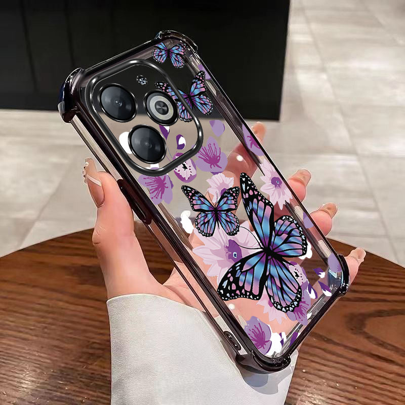 Infinix Smart 8 Pro smart8 X6525 X6525D X6525B Full Clear Mobile Case ผีเสื้อดอกไม้คริสตัล Air Cushi