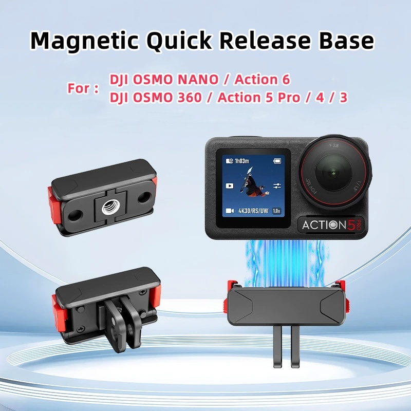 ฐานแม่เหล็กแบบปลดเร็วสําหรับ DJI OSMO Nano / 360 / Action 6 / 5 Pro / 4 / 3 อะแดปเตอร์เมาท์สกรูสองจุดและ 1/4" ทํางานร่วมกับอุปกรณ์เสริมสําหรับกล้องแอคชั่น