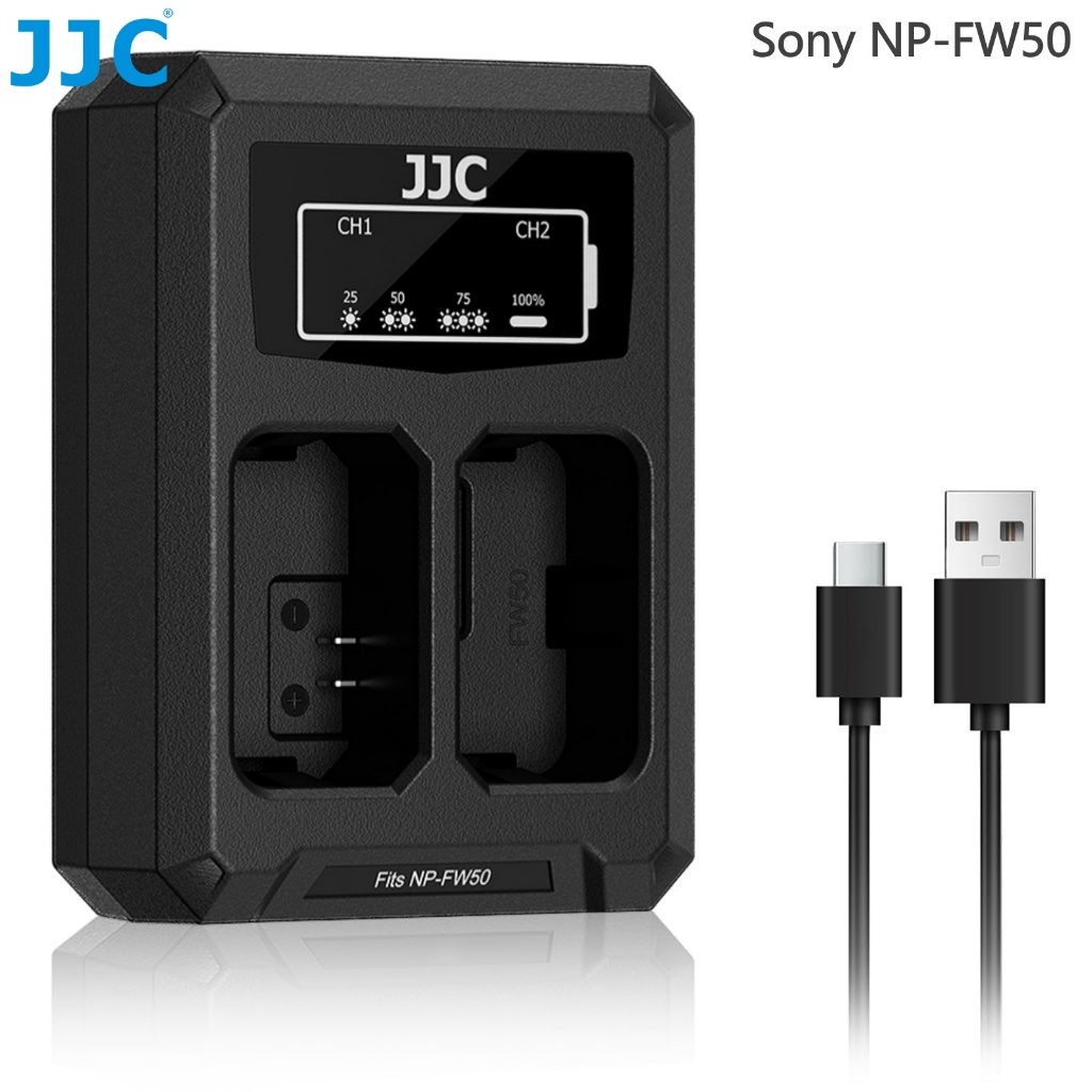 JJC Sony เครื่องชาร์จแบตเตอรี่กล้องสำหรับ NP-FW50 NPFW50 แทนที่ BC-TRW บน ZVE10 ZV-E10 a7II a7RII a7