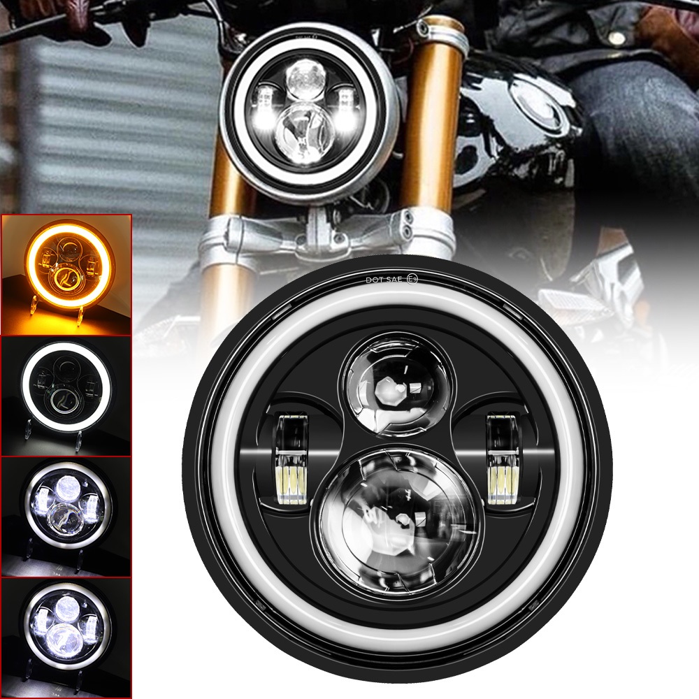 7 นิ้วไฟหน้า 60W Hi/Lo Beam Halo Amber ขับรถแสง Angel Eyes สําหรับรถจักรยานยนต์รถ Jeep