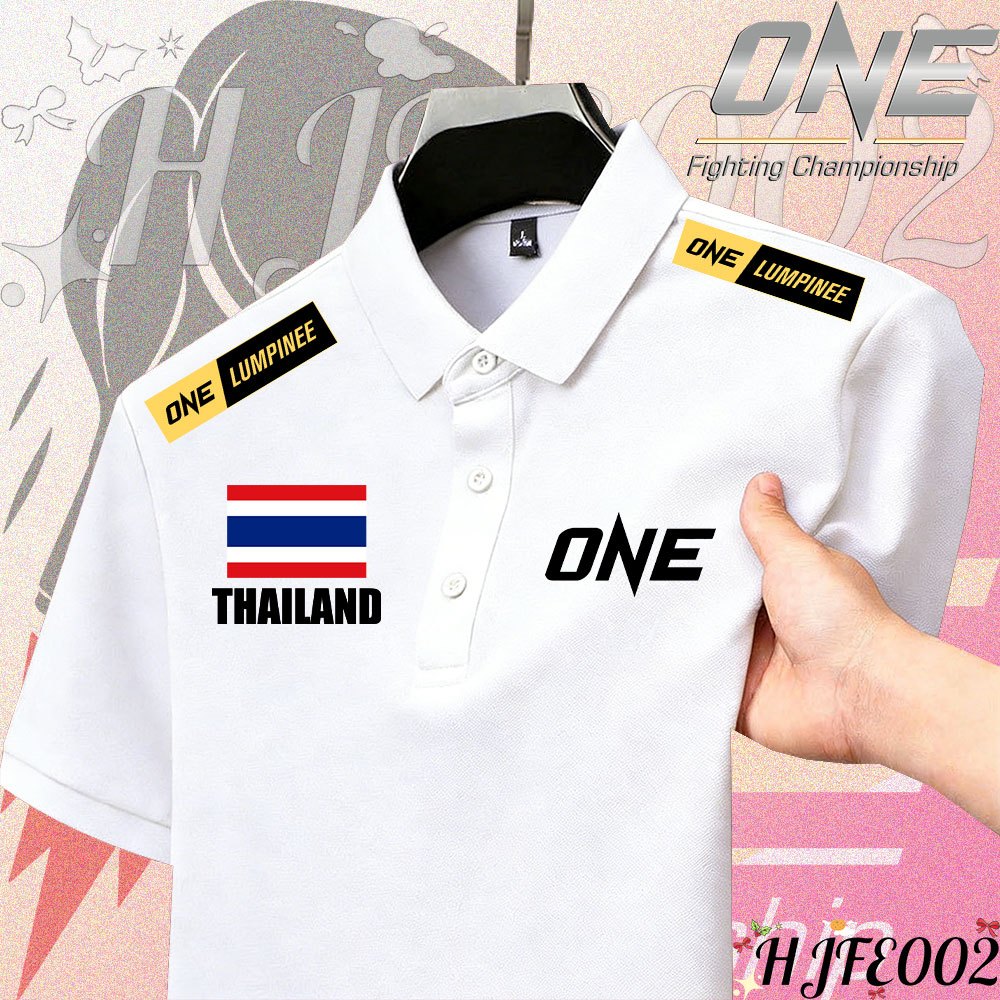 โปโล Men's " ONE Fighting Championship " Thailand การแข่งขันชกมวย เสื้อดำ Unisex Polo Tee กีฬาโปโล#09