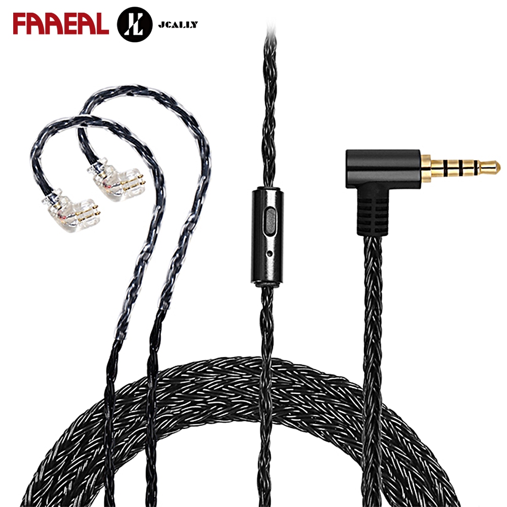 FAAEAL JCALLY JC16S สีดําหูฟังเปลี่ยนสาย 0.75/MMCX/QDC Connector HiFi เสียงอัพเกรดสาย HD Mic 16 Stra