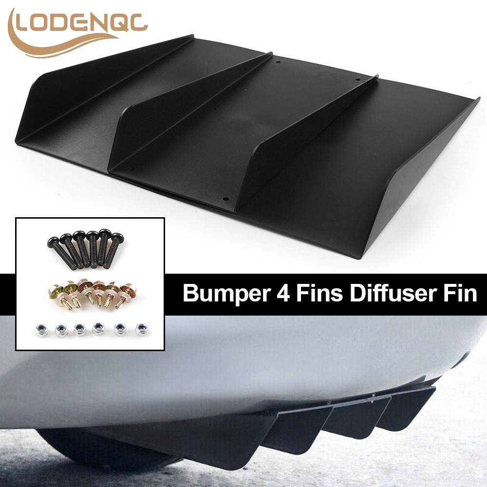 22" x 21" ABS สีดํา Universal ด้านหลังกันชน 4 Fins Diffuser Fin รถสปอยเลอร์ตกแต่ง Fin
