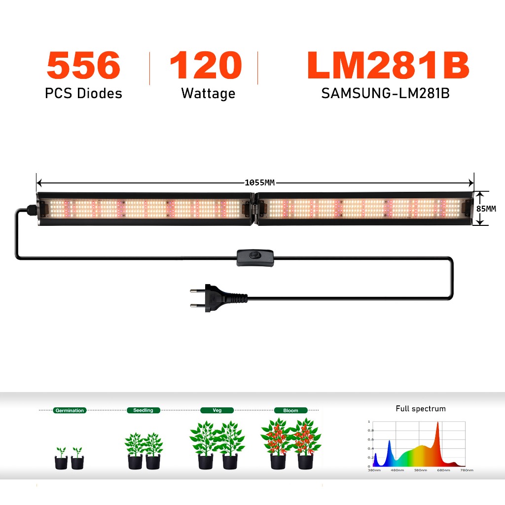 Samsung LED Grow Light Bar 120W 60W หรี่แสงได้ UV IR กันน้ําพืช growth Light เรือนกระจกผัก